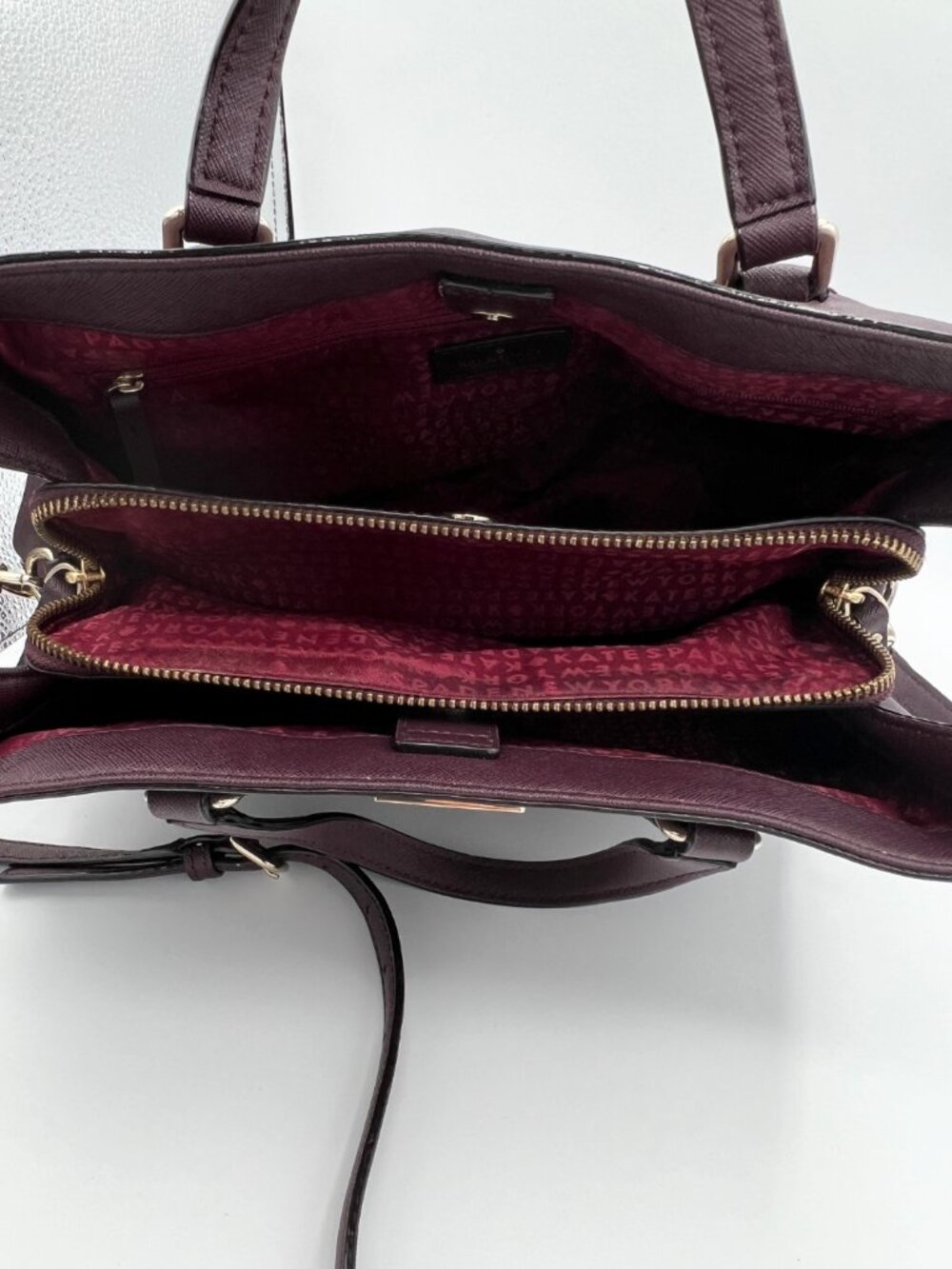 Kate Spade Laurel Way Evangelie Satchel Burgundy Saffiano Leather - Picture 13 of 14